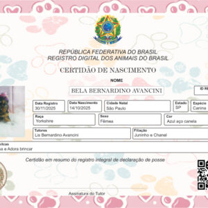 Certidão de Nascimento Pet Premium Impressa